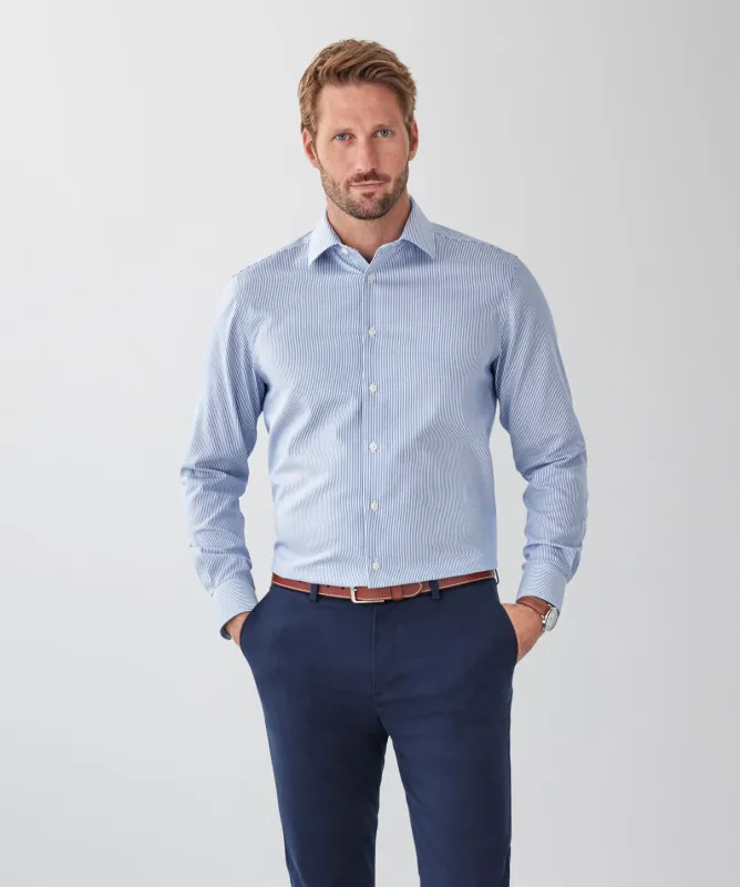 Non-Iron Twill Stripe Long Sleeve Shirt - Blue sold by GAZMAN