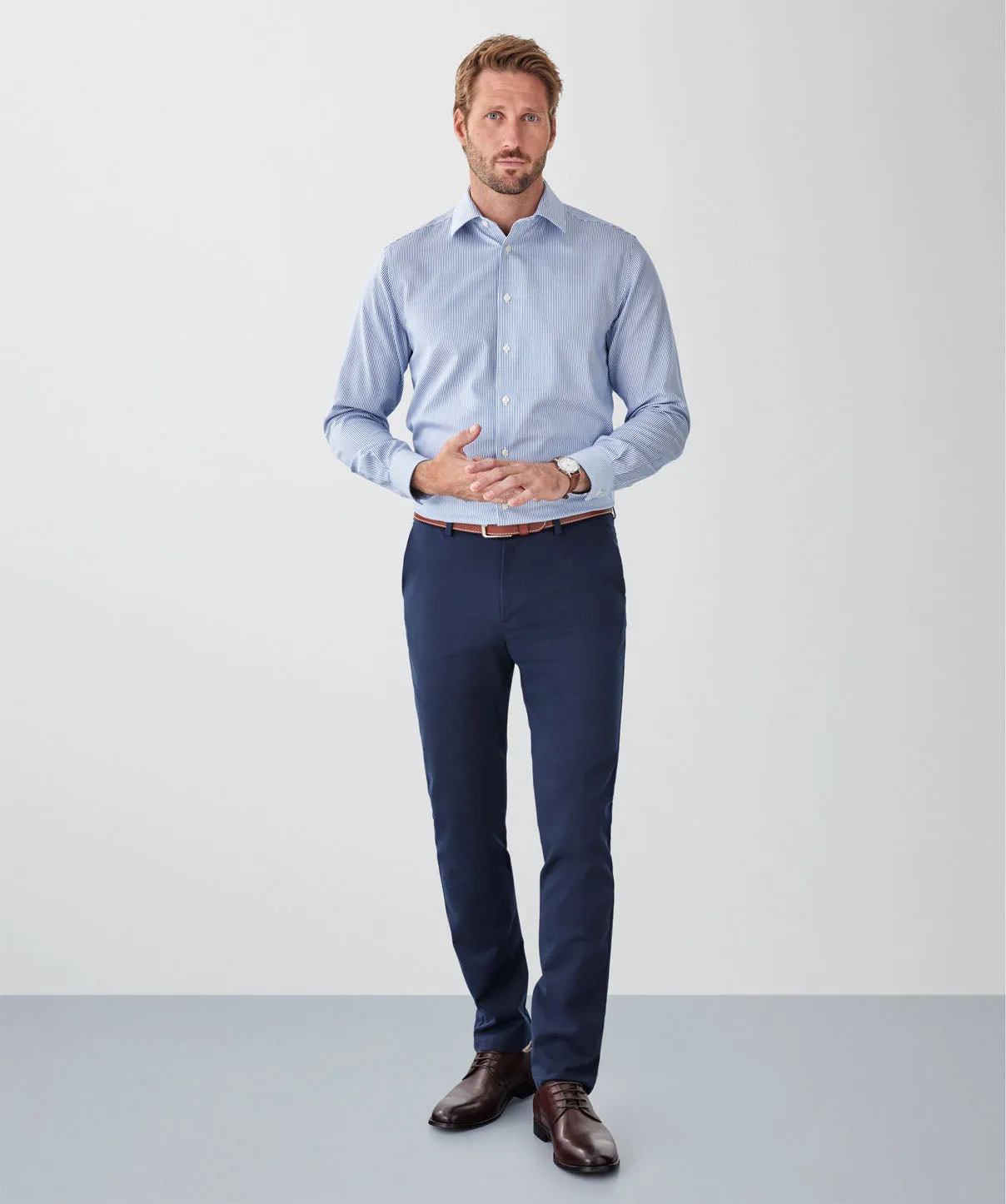 Non-Iron Twill Stripe Long Sleeve Shirt - Blue sold by GAZMAN product image thumbnail 4