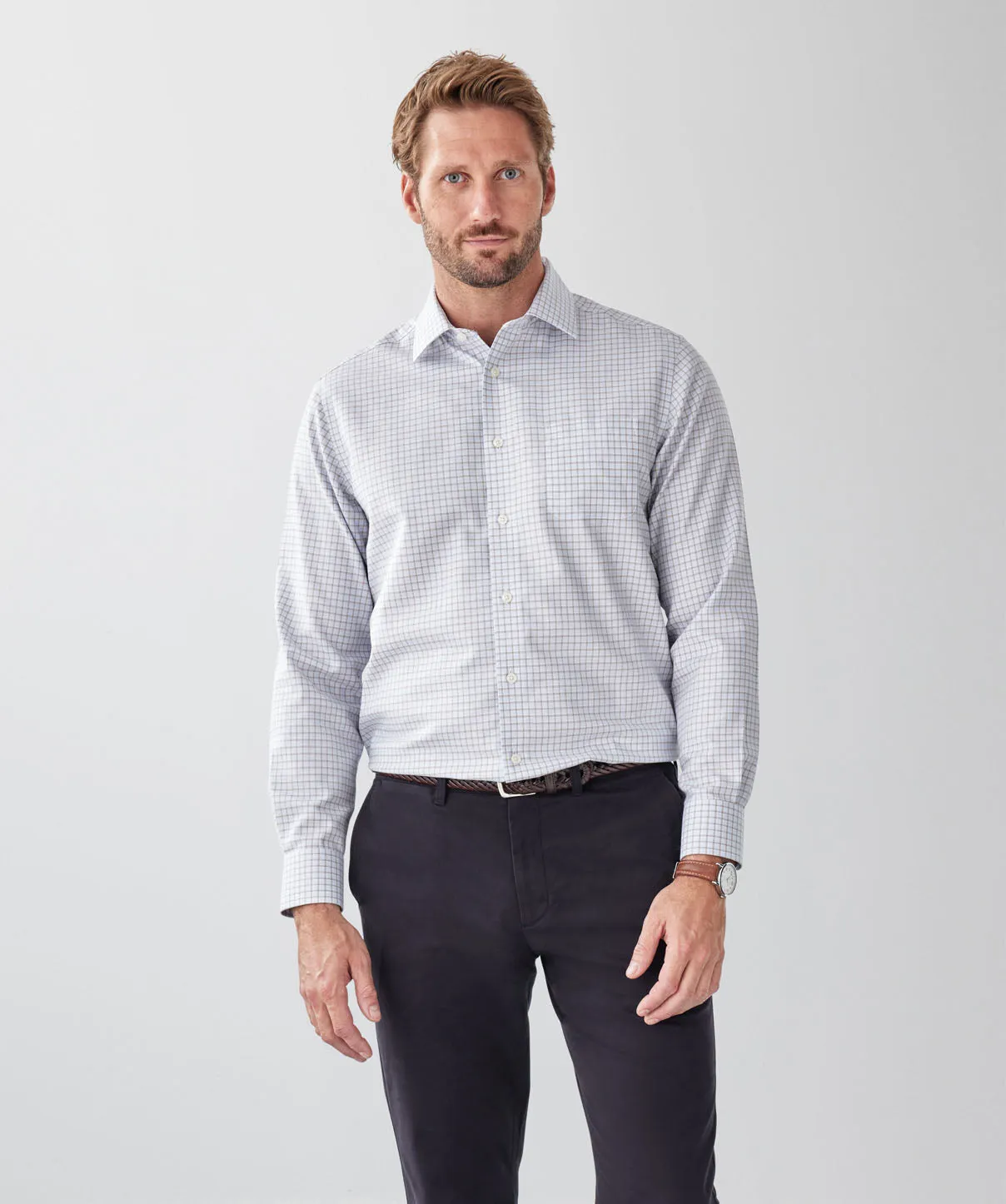 Non-Iron Dobby Twill Check Long Sleeve Shirt - Sky Blue sold by GAZMAN