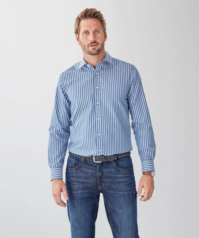 Easy Care Herringbone Stripe Long Sleeve Shirt - Denim sold by GAZMAN