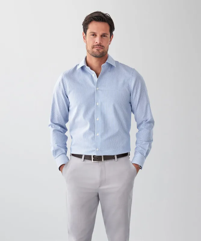 Tailored Fit Non-Iron Twill Stripe Long Sleeve Shirt - Blue sold by GAZMAN