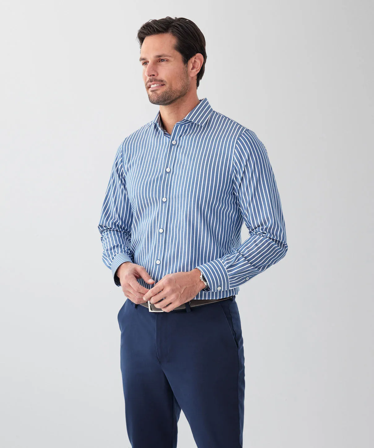 Tailored Fit Easy Care Stripe Long Sleeve Shirt - Denim sold by GAZMAN product image thumbnail 5
