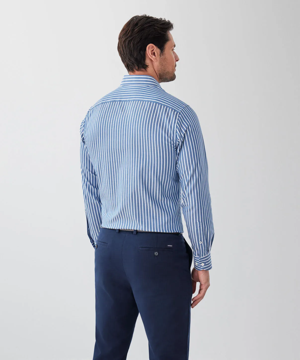 Tailored Fit Easy Care Stripe Long Sleeve Shirt - Denim sold by GAZMAN product image thumbnail 2