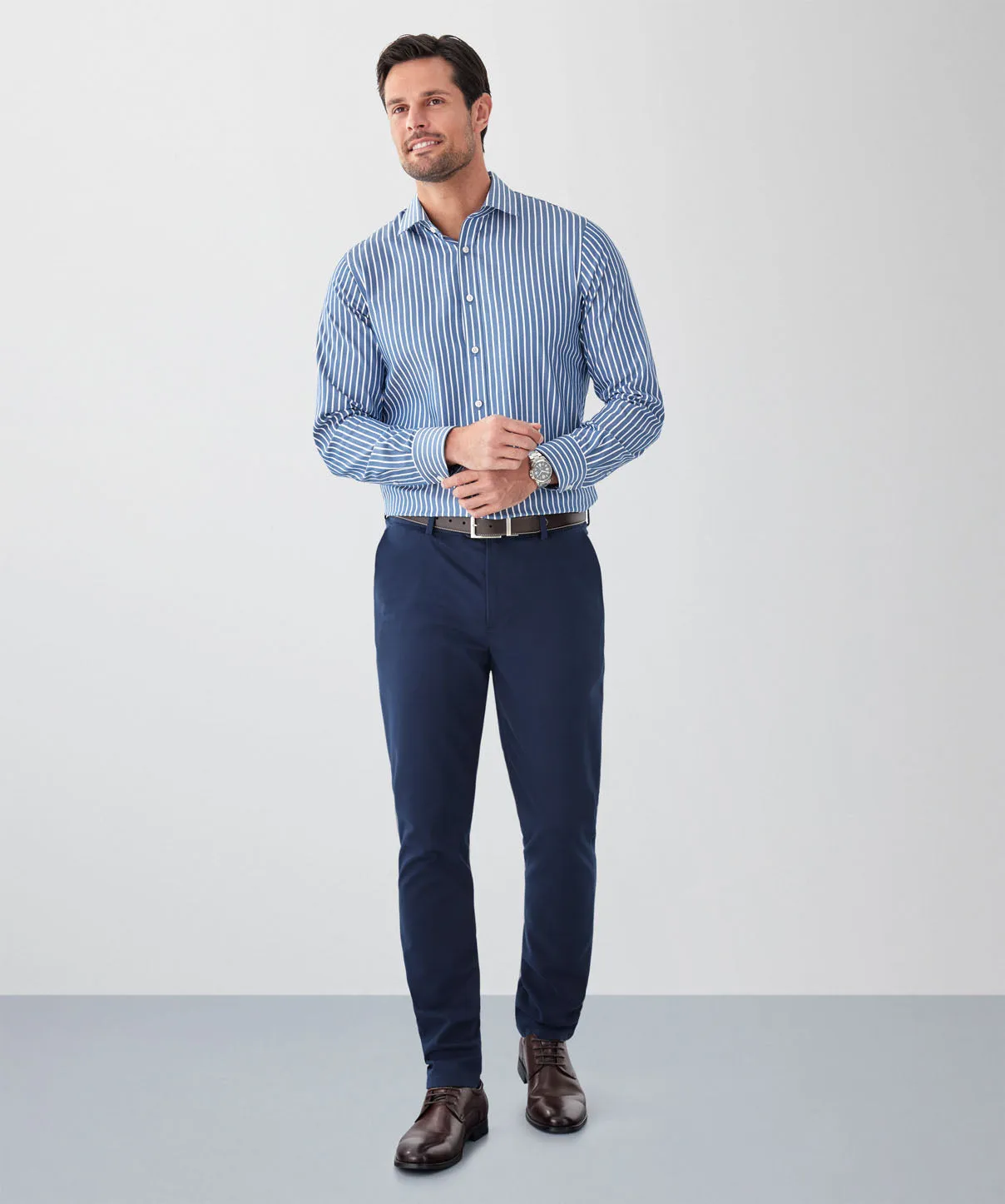 Tailored Fit Easy Care Stripe Long Sleeve Shirt - Denim sold by GAZMAN product image thumbnail 4