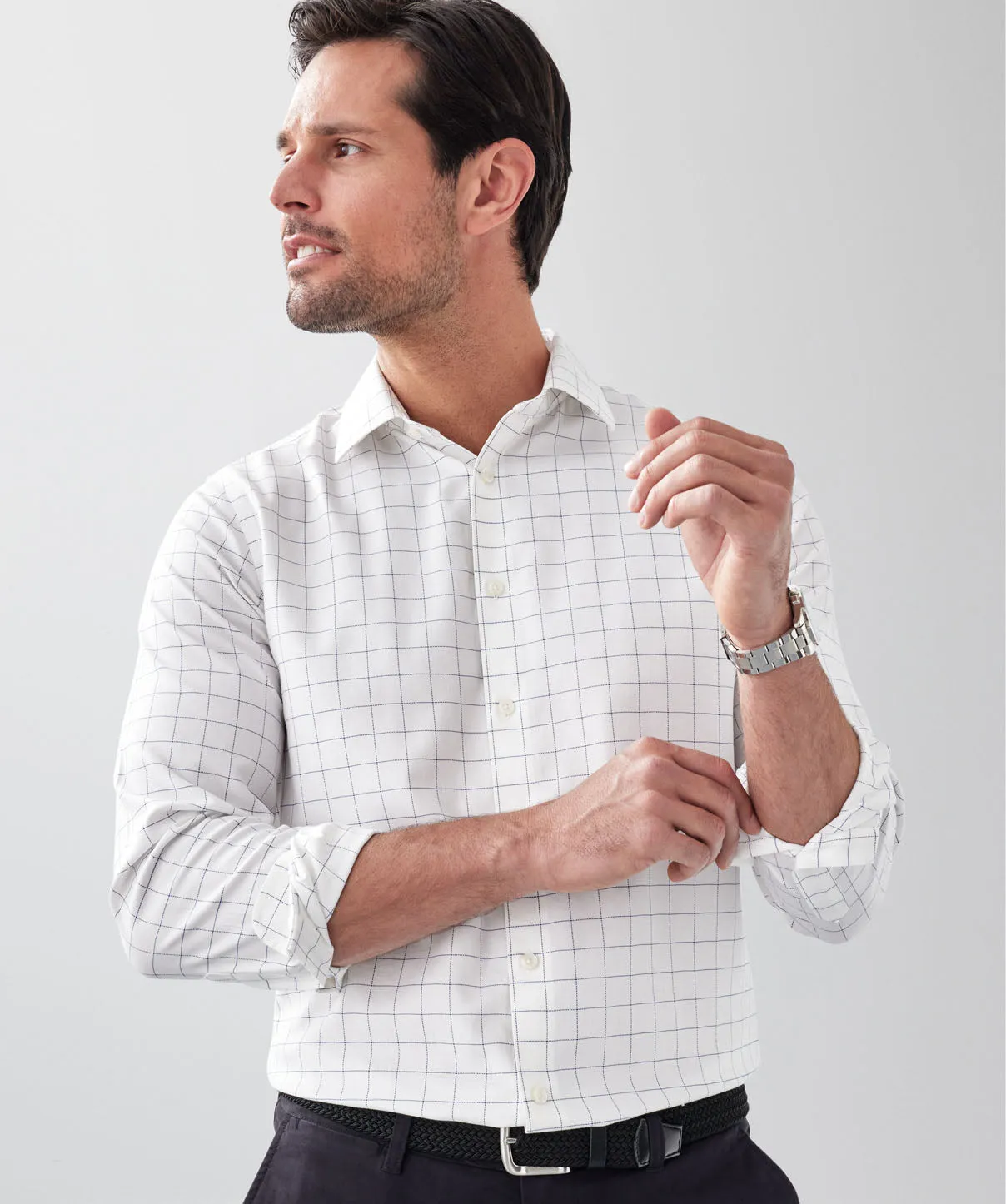 Tailored Fit Non-Iron Check Long Sleeve Shirt - White sold by GAZMAN product image thumbnail 3