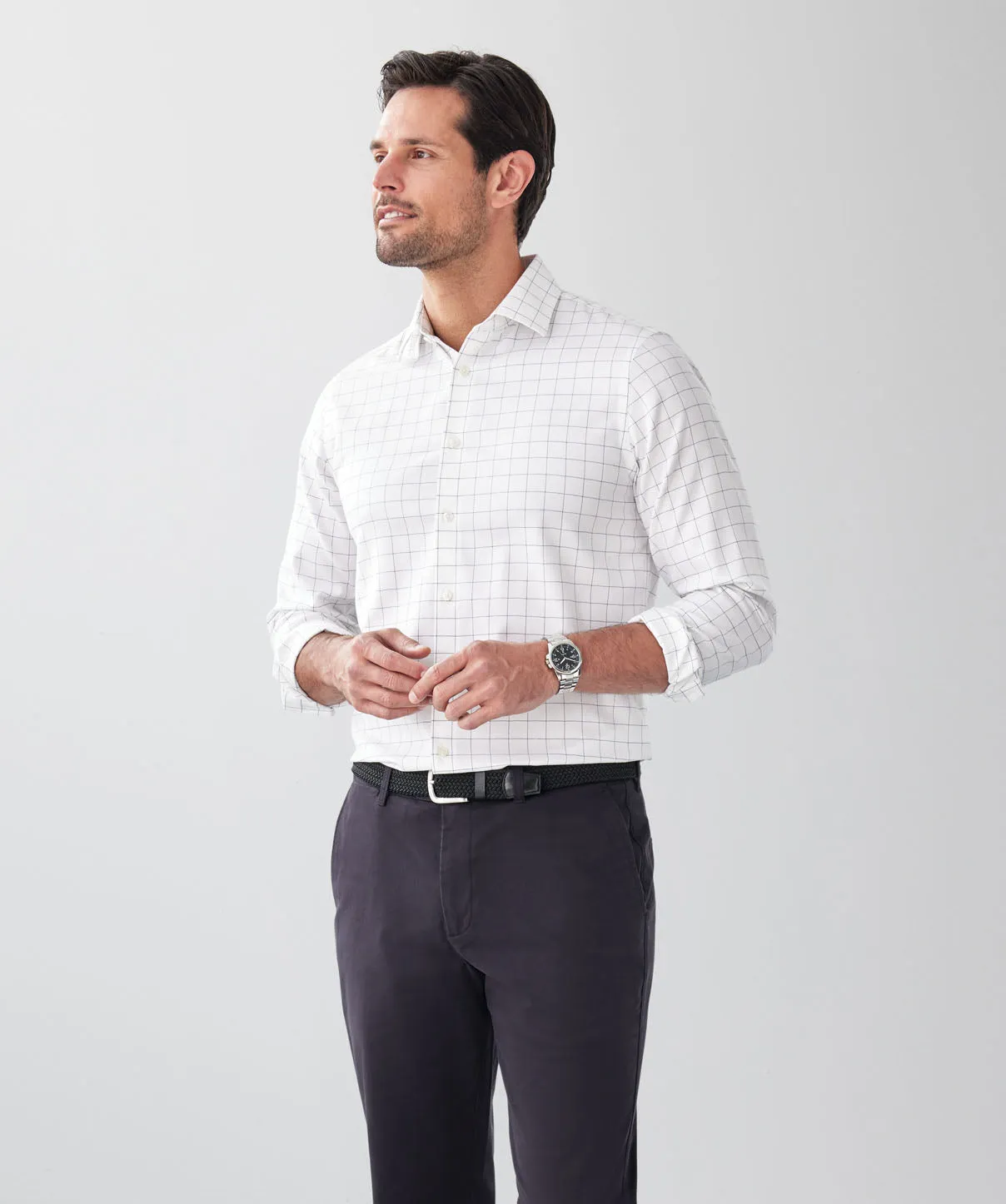 Tailored Fit Non-Iron Check Long Sleeve Shirt - White sold by GAZMAN product image thumbnail 5