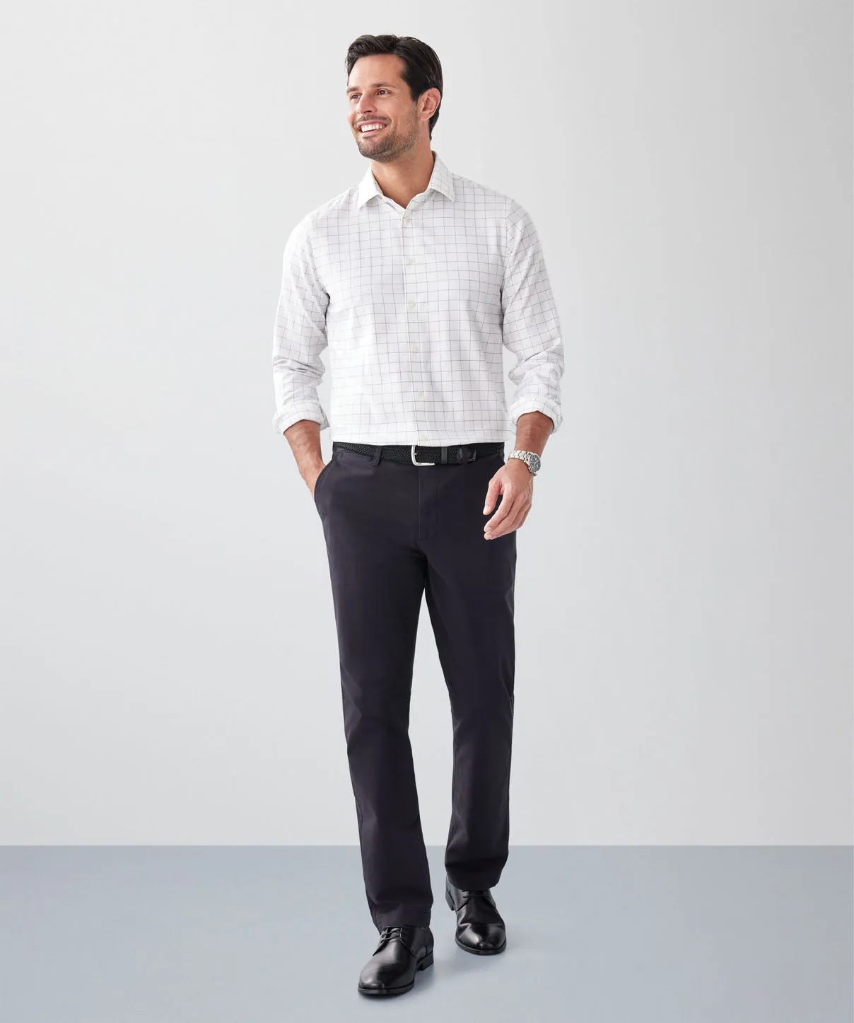 Tailored Fit Non-Iron Check Long Sleeve Shirt - White sold by GAZMAN product image thumbnail 4