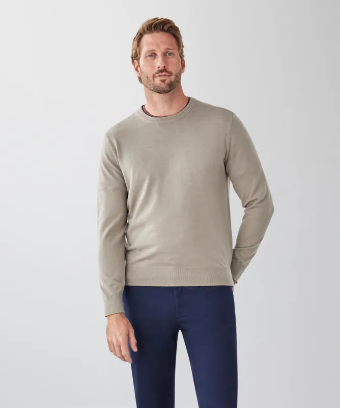 Merino Crew Neck Knit - Stone sold by GAZMAN