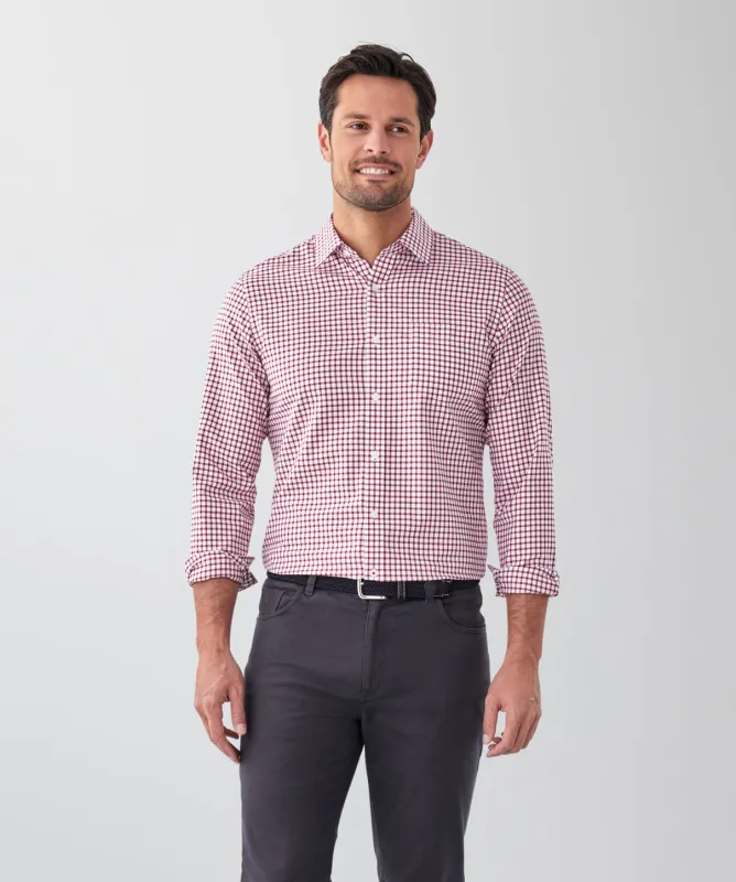 Tailored Fit Easy Care Check Long Sleeve Shirt - Red sold by GAZMAN