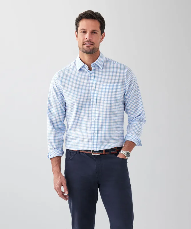 Easy Care Check Long Sleeve Shirt - Sky Blue sold by GAZMAN