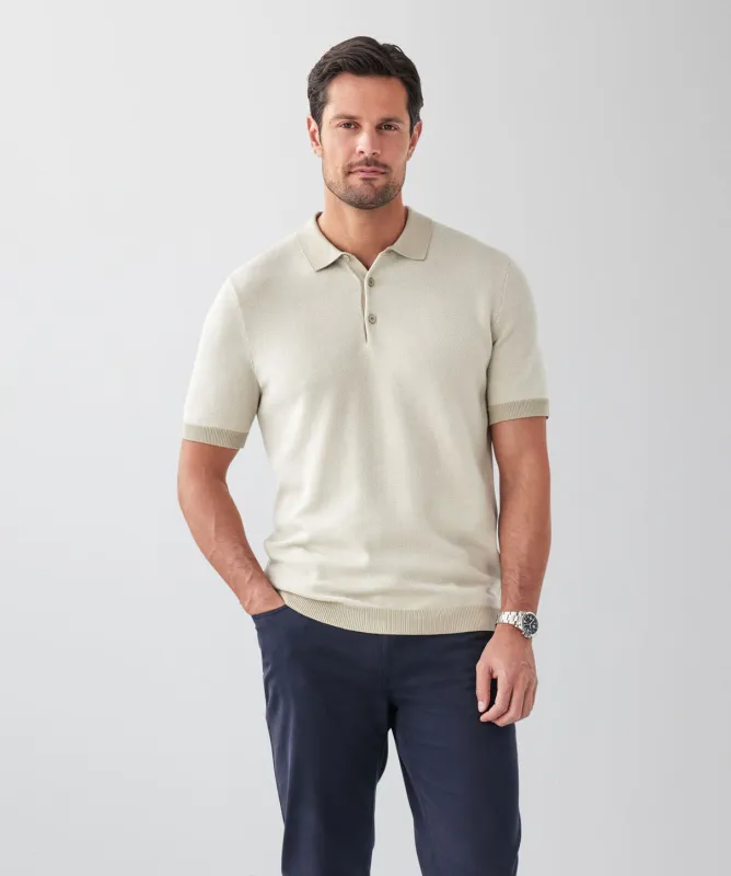 Birdseye Knit Polo - Stone made by GAZMAN