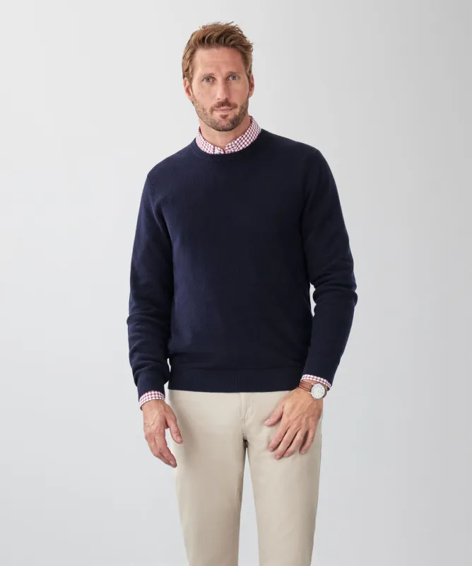 Cotton Textured Crew Knit - Navy sold by GAZMAN