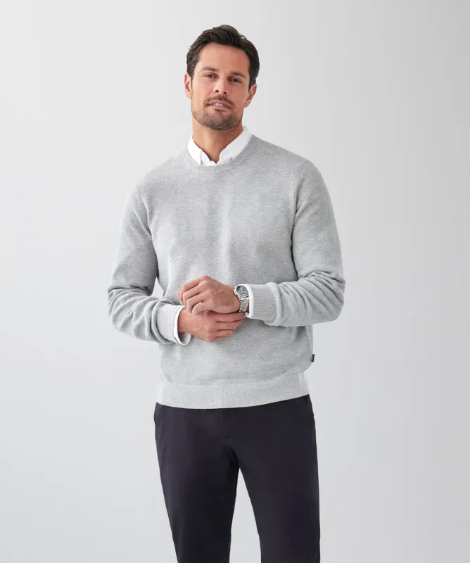 Cotton Textured Crew Knit - Light Grey sold by GAZMAN