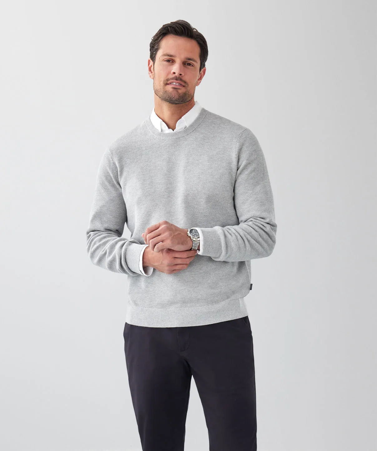 Cotton Textured Crew Knit - Light Grey sold by GAZMAN