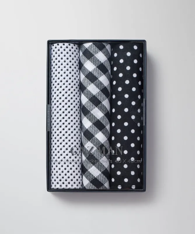 Box Set of 3 Mixed Handkerchiefs - Black sold by GAZMAN