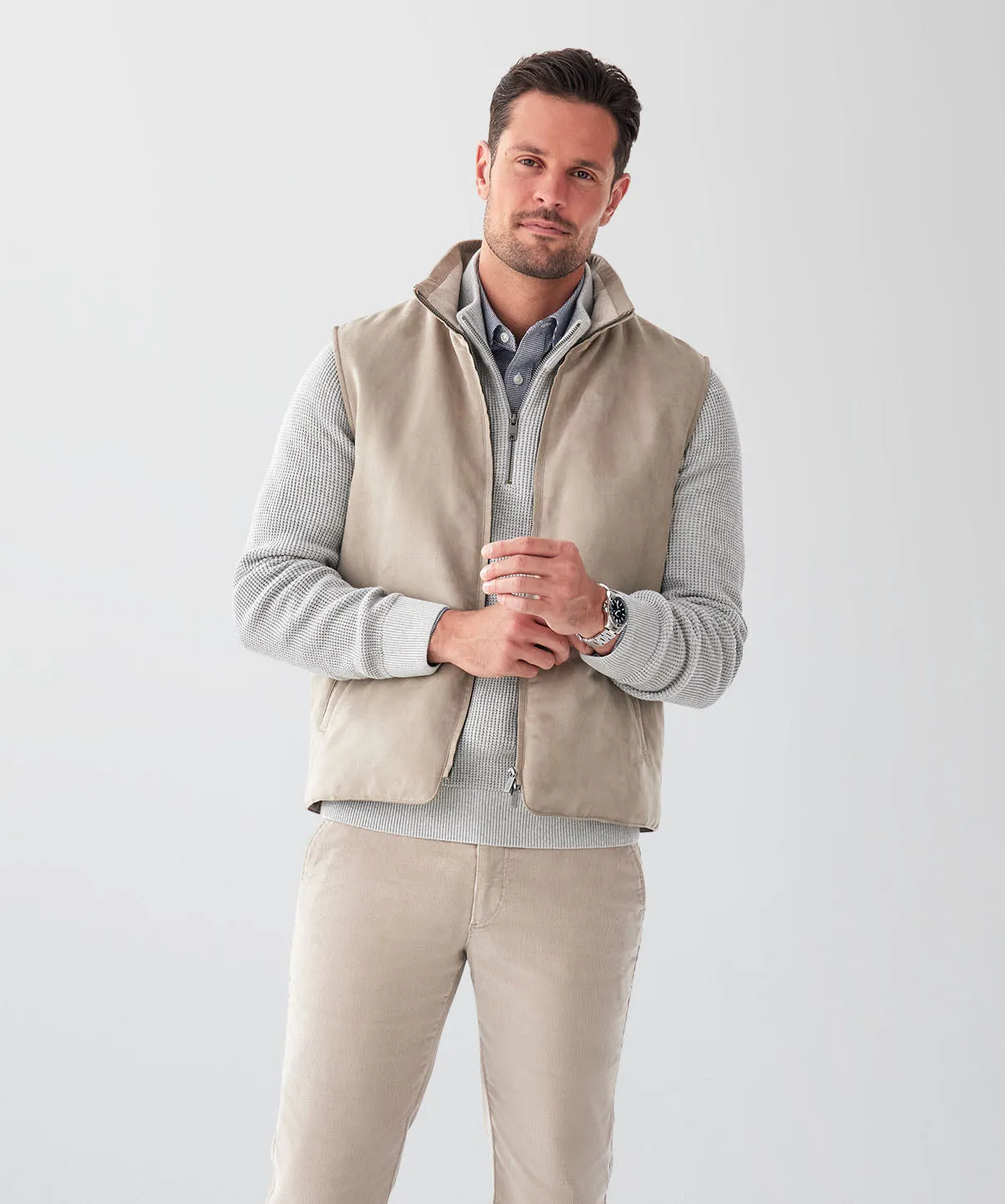 Mock Suede Vest - Stone sold by GAZMAN