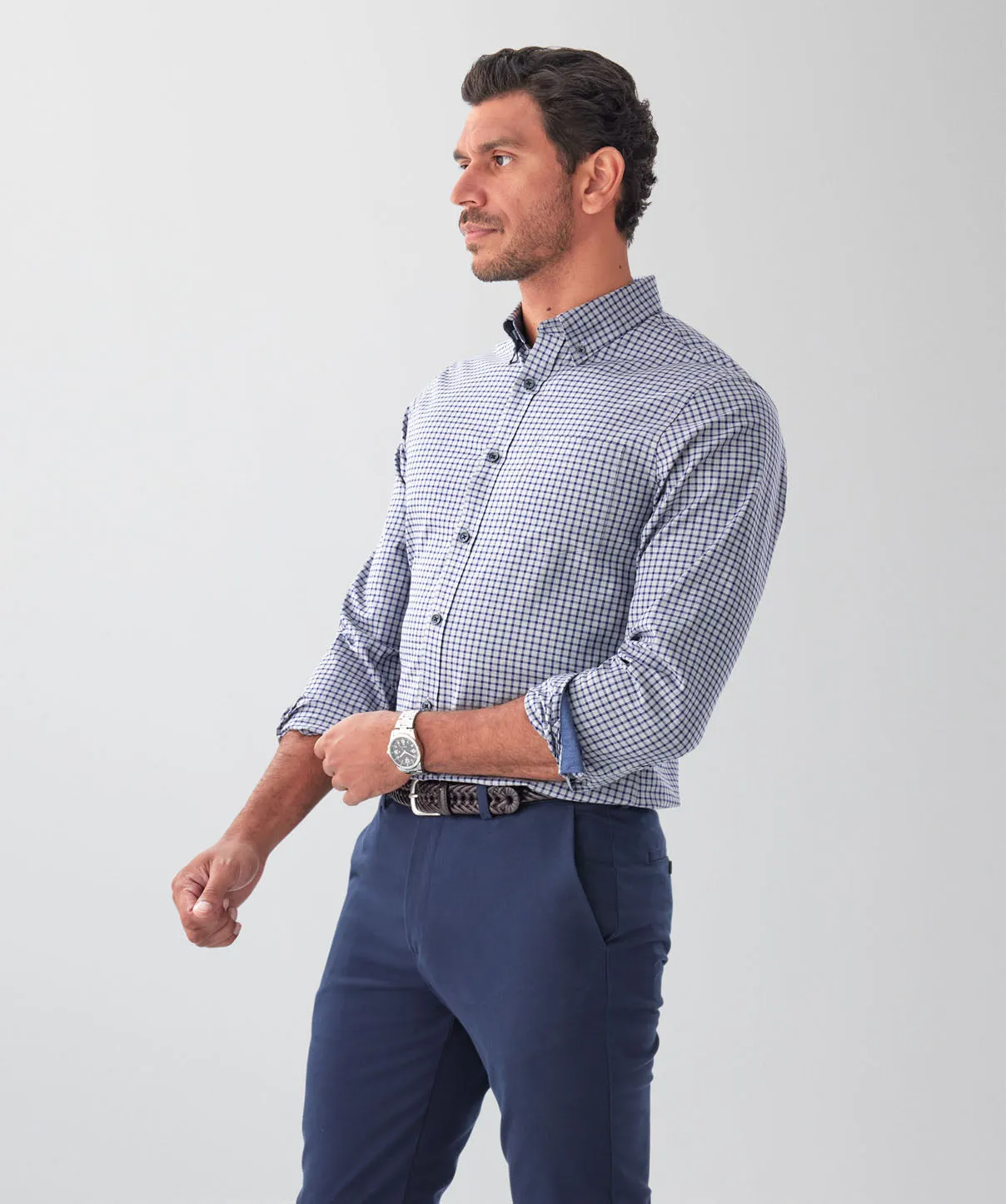 Tailored Fit Easy Care Multi Check Long Sleeve Shirt - Mid Grey sold by GAZMAN product image thumbnail 5