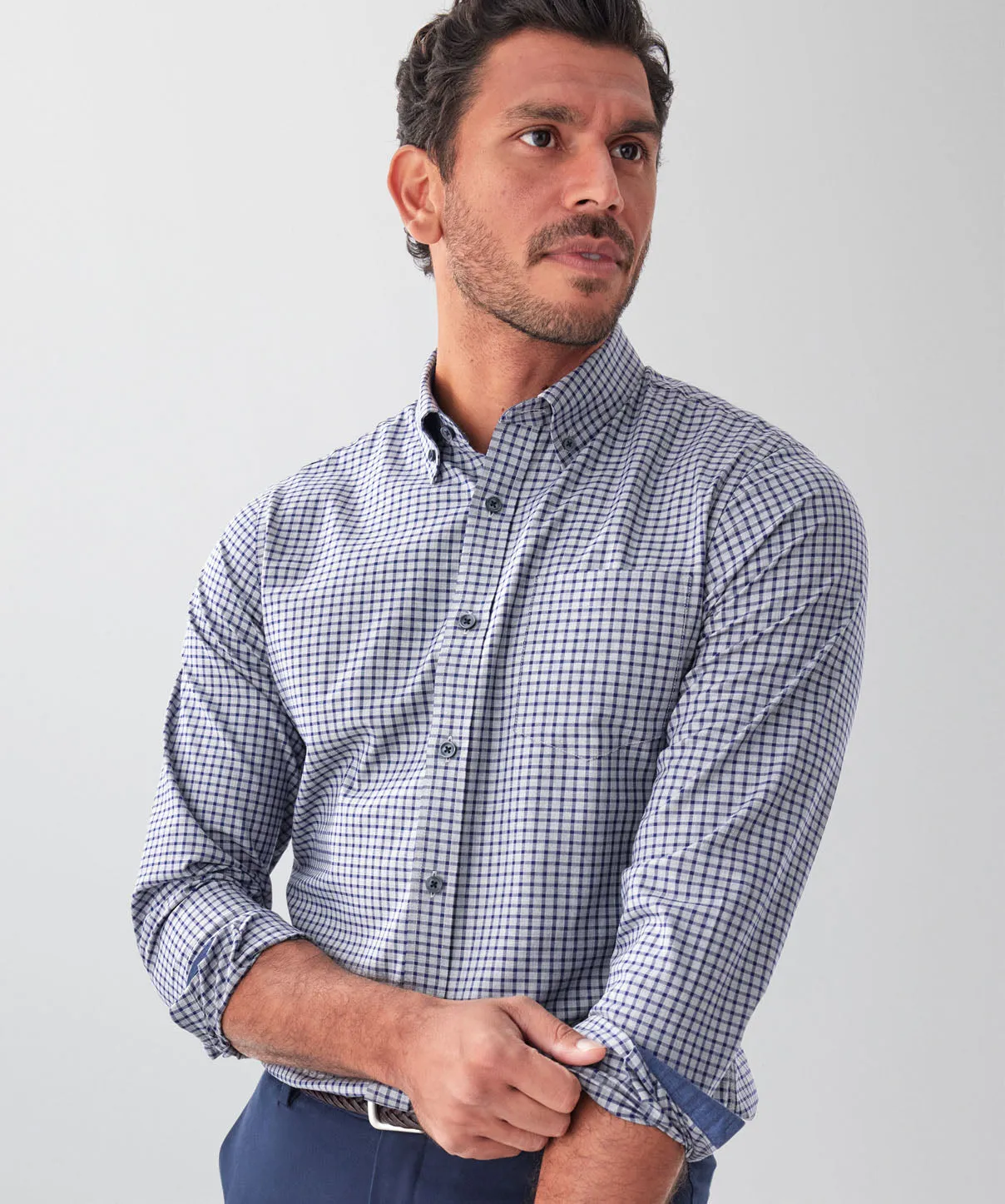 Tailored Fit Easy Care Multi Check Long Sleeve Shirt - Mid Grey sold by GAZMAN product image thumbnail 3