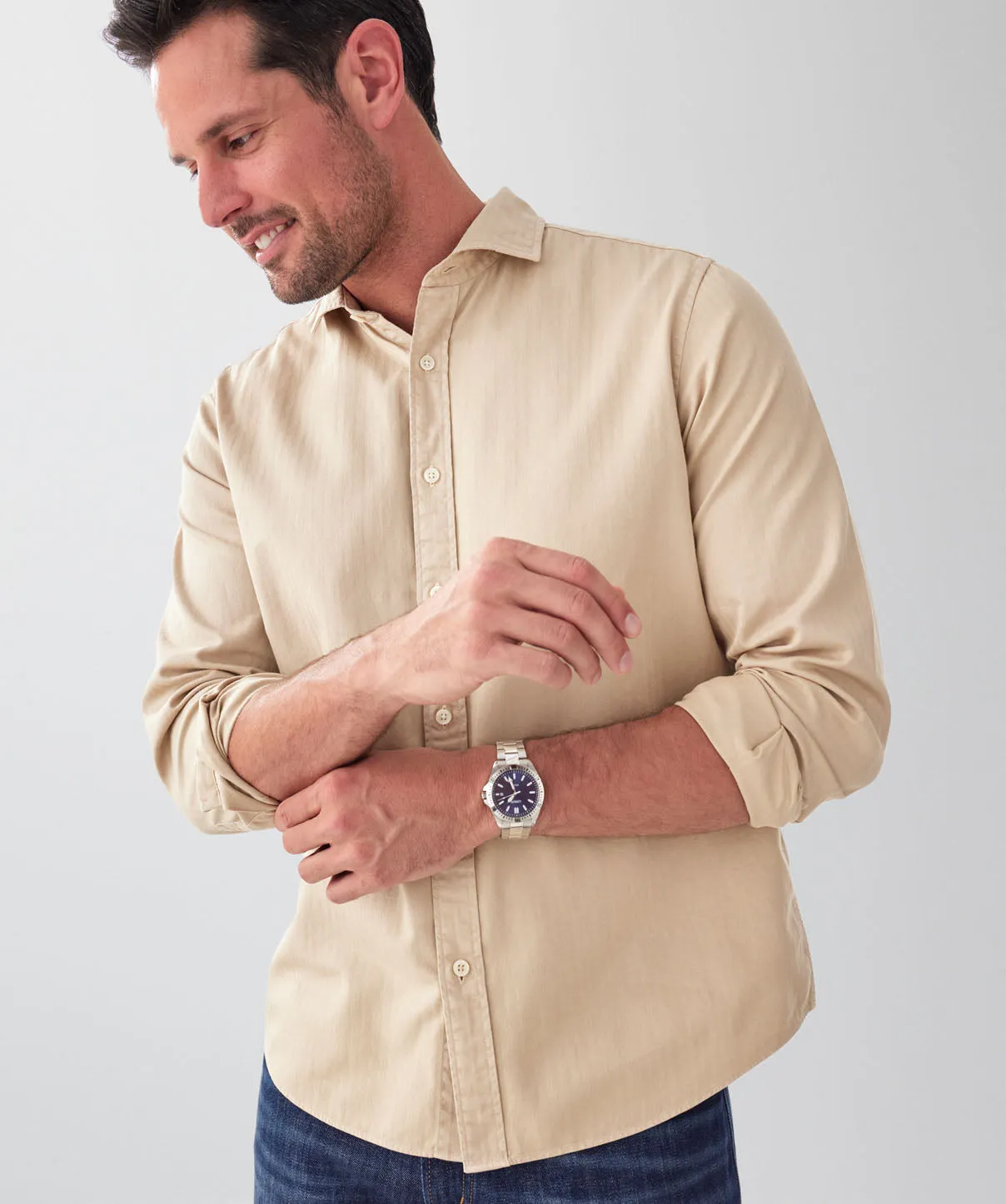 Casual Herringbone Plain Long Sleeve Shirt - Sand sold by GAZMAN product image thumbnail 3