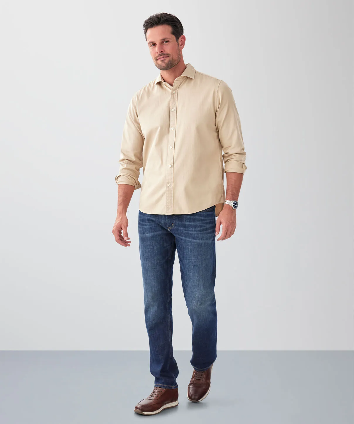 Casual Herringbone Plain Long Sleeve Shirt - Sand sold by GAZMAN product image thumbnail 4