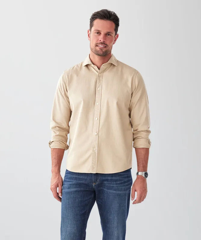 Casual Herringbone Plain Long Sleeve Shirt - Sand made by GAZMAN