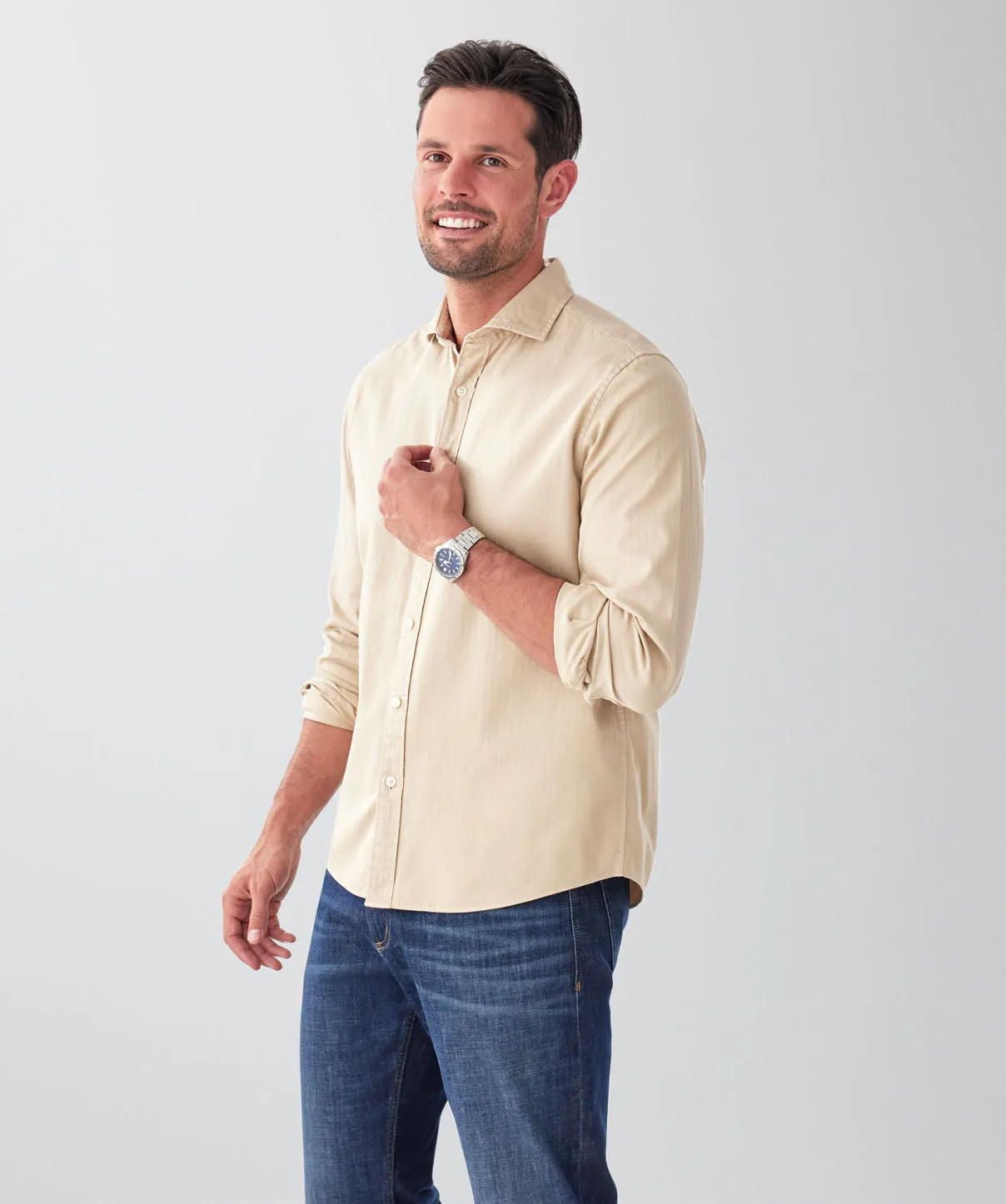 Casual Herringbone Plain Long Sleeve Shirt - Sand sold by GAZMAN product image thumbnail 5