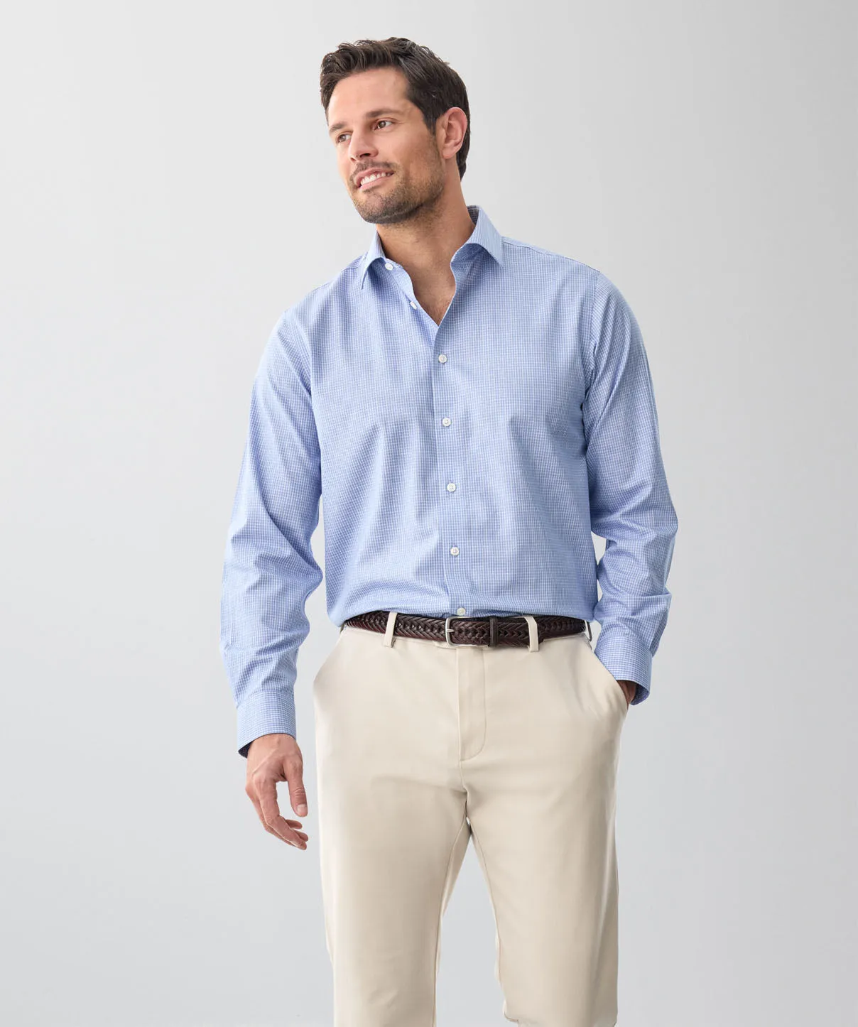 Non-Iron Micro Check Long Sleeve Shirt - Blue sold by GAZMAN