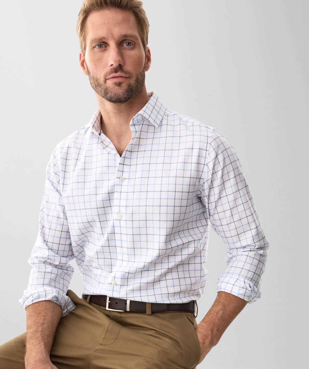 Non-Iron Twill Check Long Sleeve Shirt - White sold by GAZMAN product image thumbnail 3