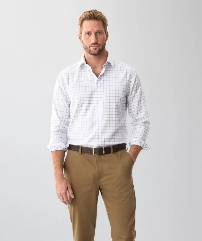 Non-Iron Twill Check Long Sleeve Shirt - White made by GAZMAN