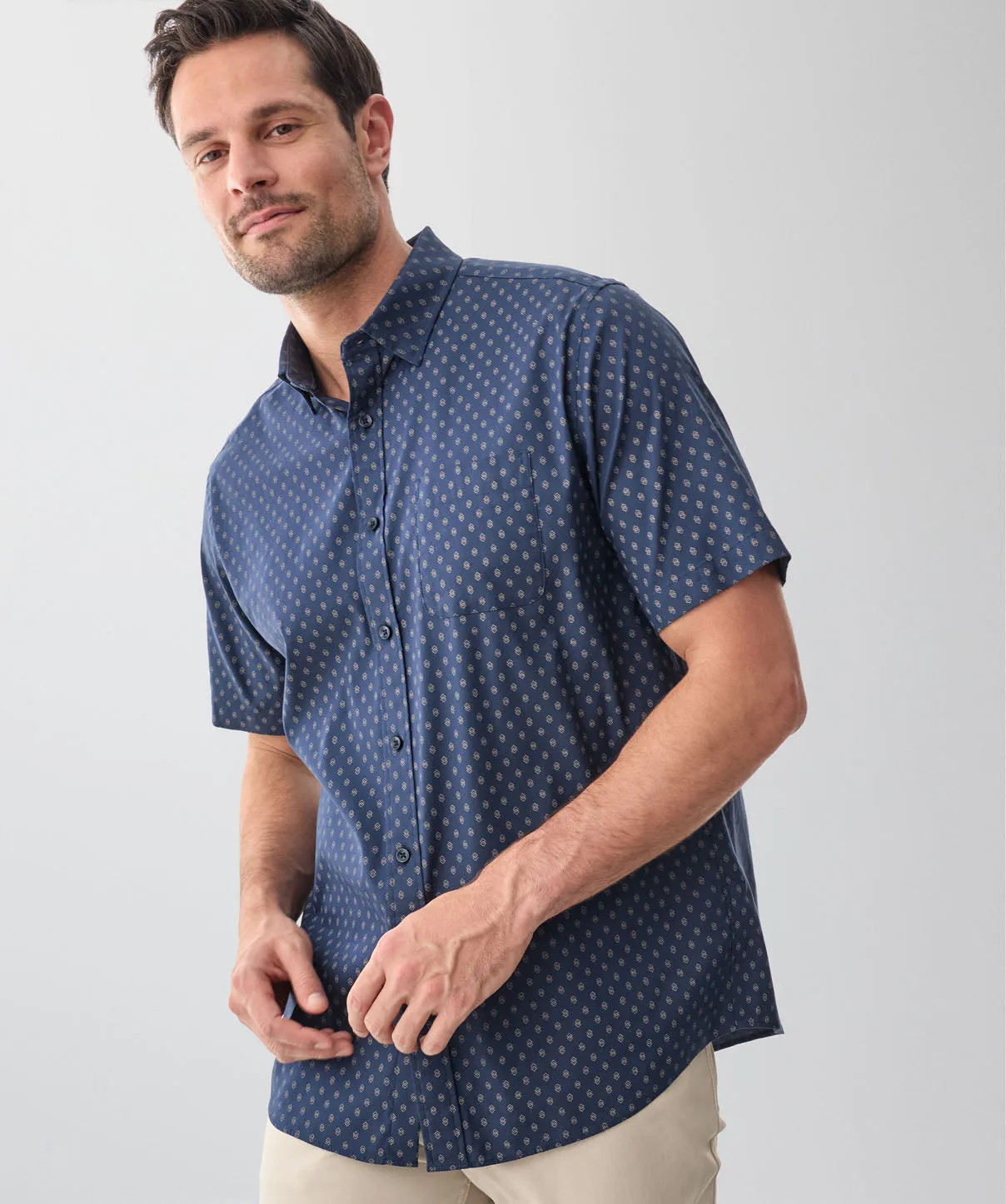 Performance Geo Print Short Sleeve Shirt - Dark Navy sold by GAZMAN product image thumbnail 3