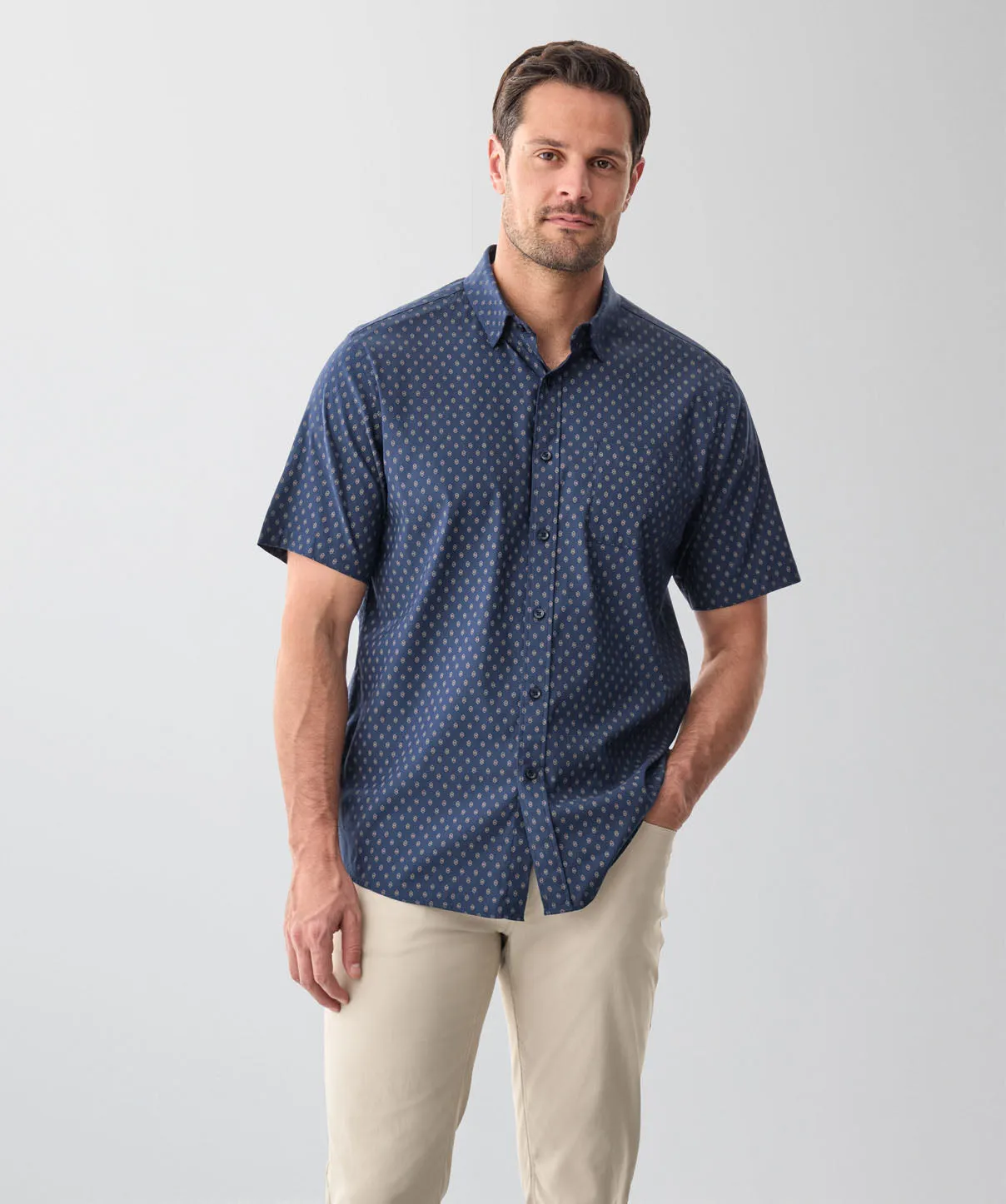 Performance Geo Print Short Sleeve Shirt - Dark Navy sold by GAZMAN