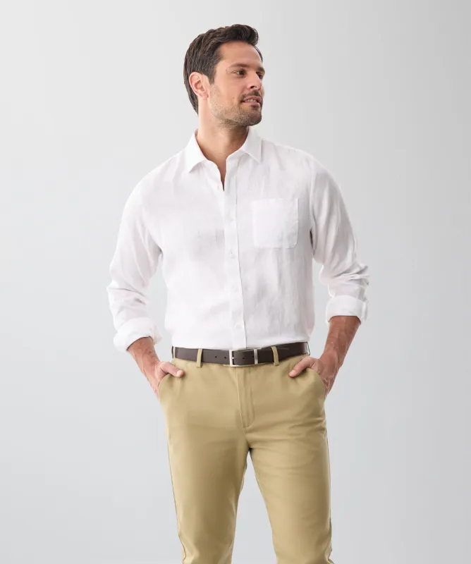 Pure French Linen Long Sleeve Shirt - White made by GAZMAN