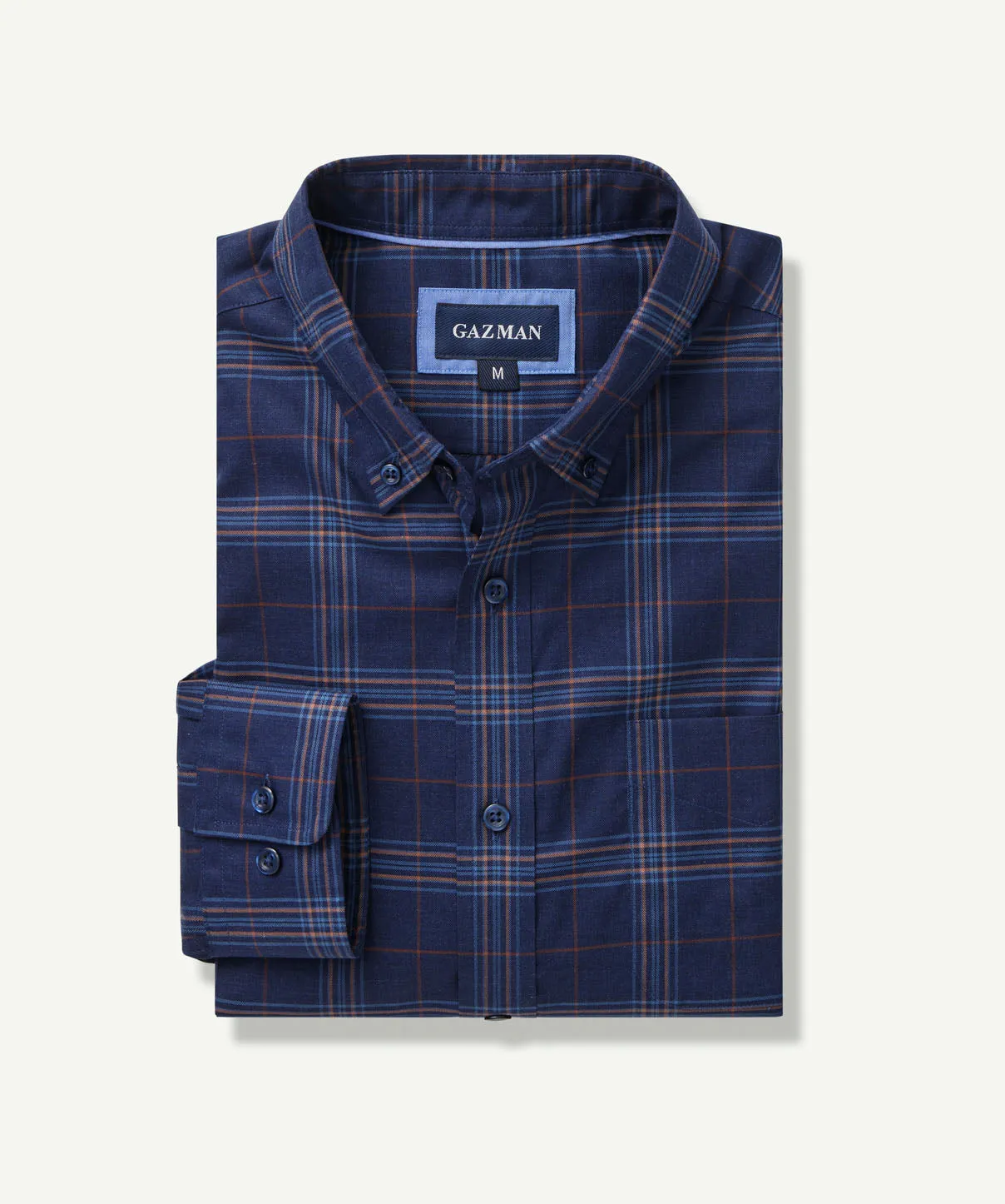 Easy Care Twill Melange Check Long Sleeve Shirt - Navy Melange sold by GAZMAN product image thumbnail 2