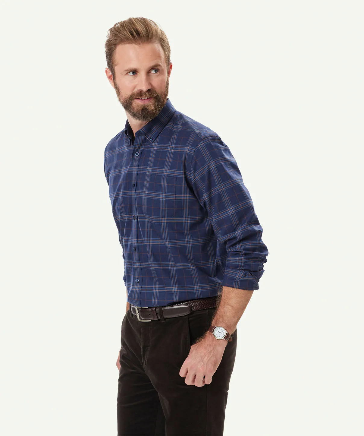 Easy Care Twill Melange Check Long Sleeve Shirt - Navy Melange sold by GAZMAN product image thumbnail 5