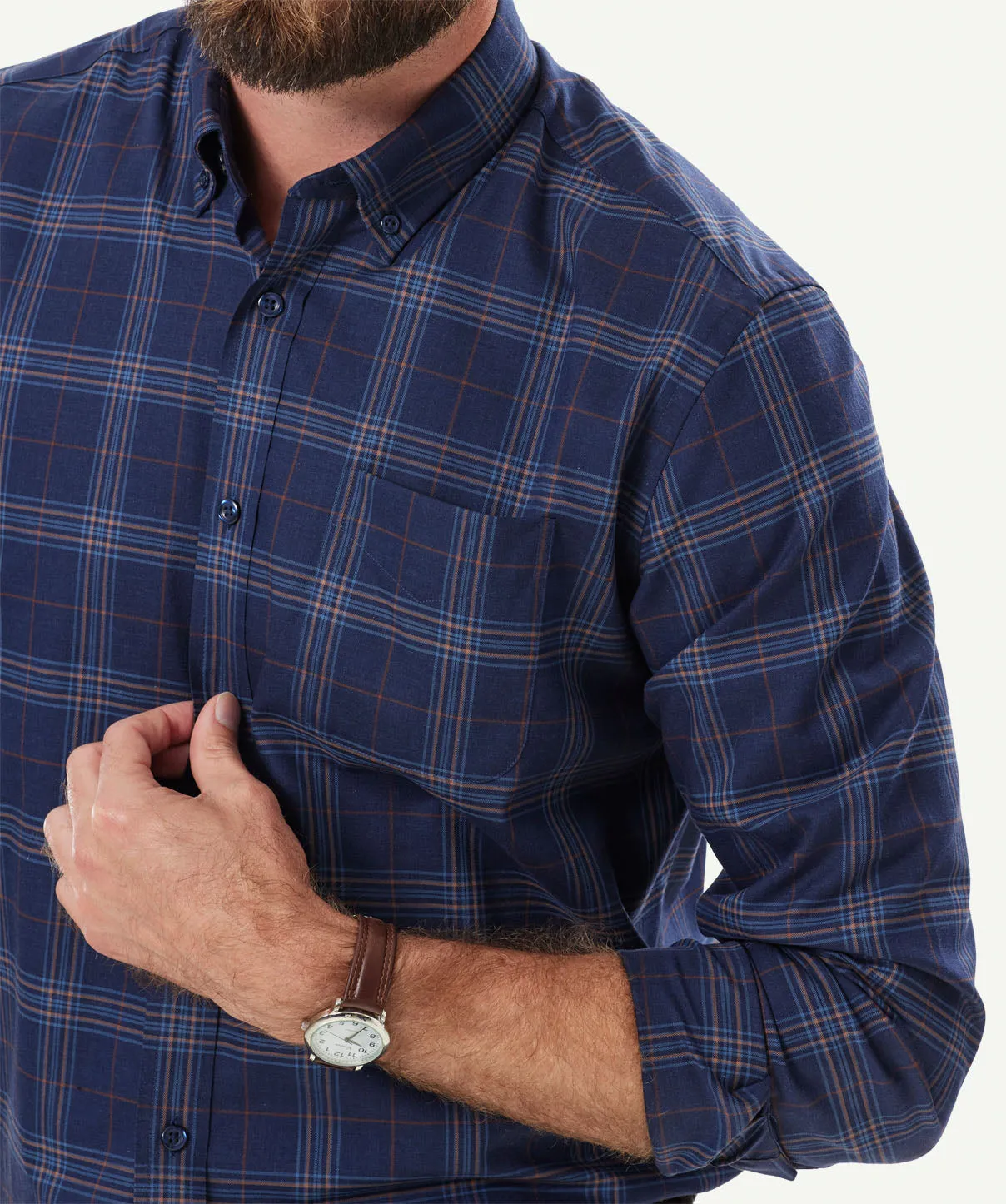 Easy Care Twill Melange Check Long Sleeve Shirt - Navy Melange sold by GAZMAN product image thumbnail 4