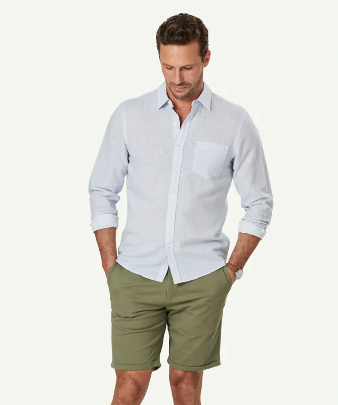 Tailored Linen Blend Geo Print Long Sleeve Shirt - Pale Blue sold by GAZMAN