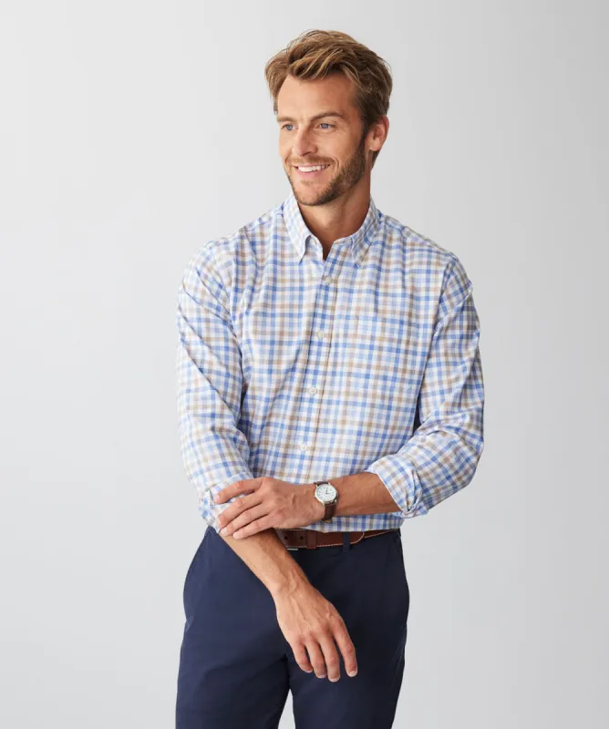 Easy Care Twill Check Long Sleeve Shirt - Blue sold by GAZMAN
