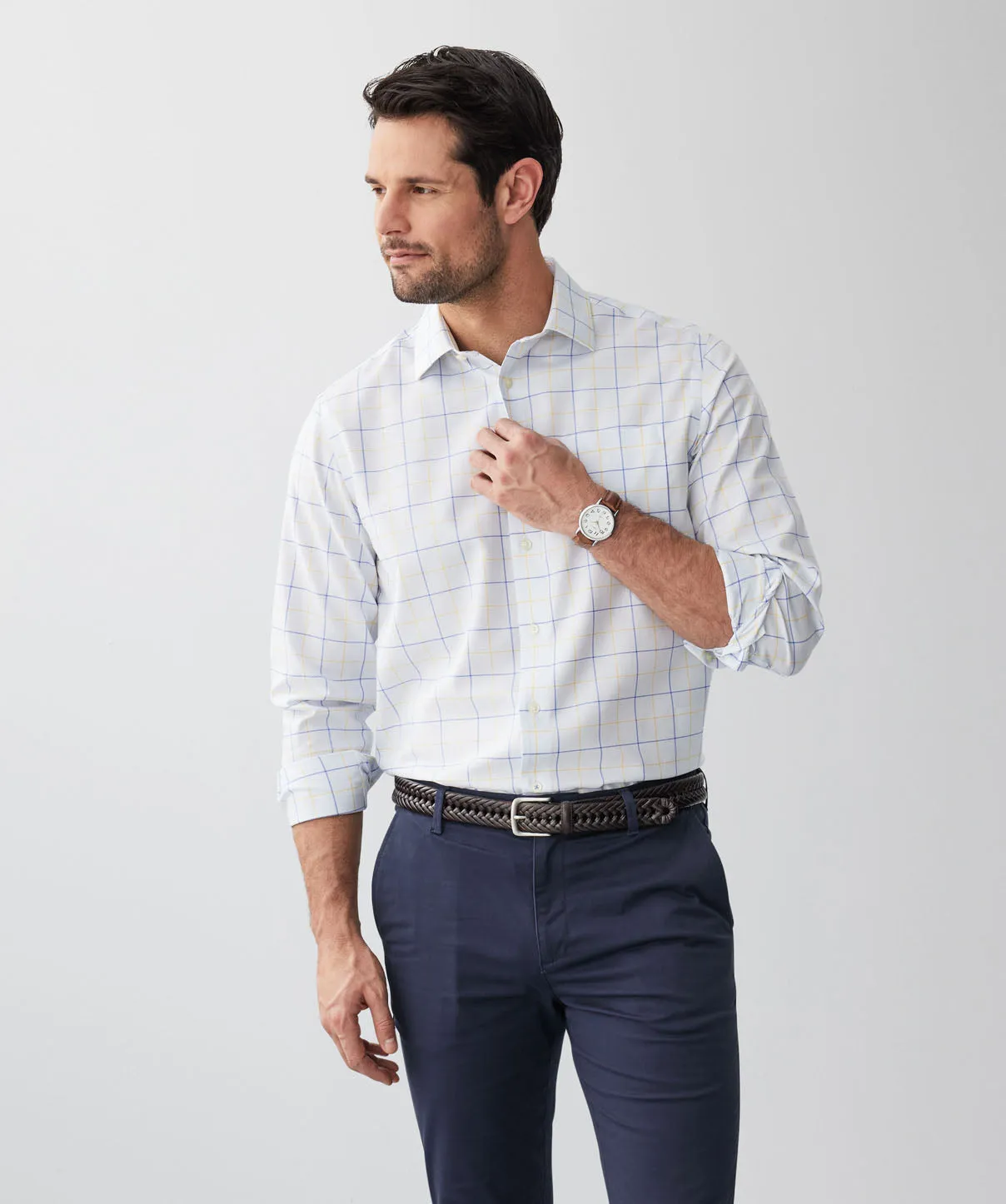 Tailored Non Iron Twill Check Long Sleeve Shirt - Sky Blue sold by GAZMAN
