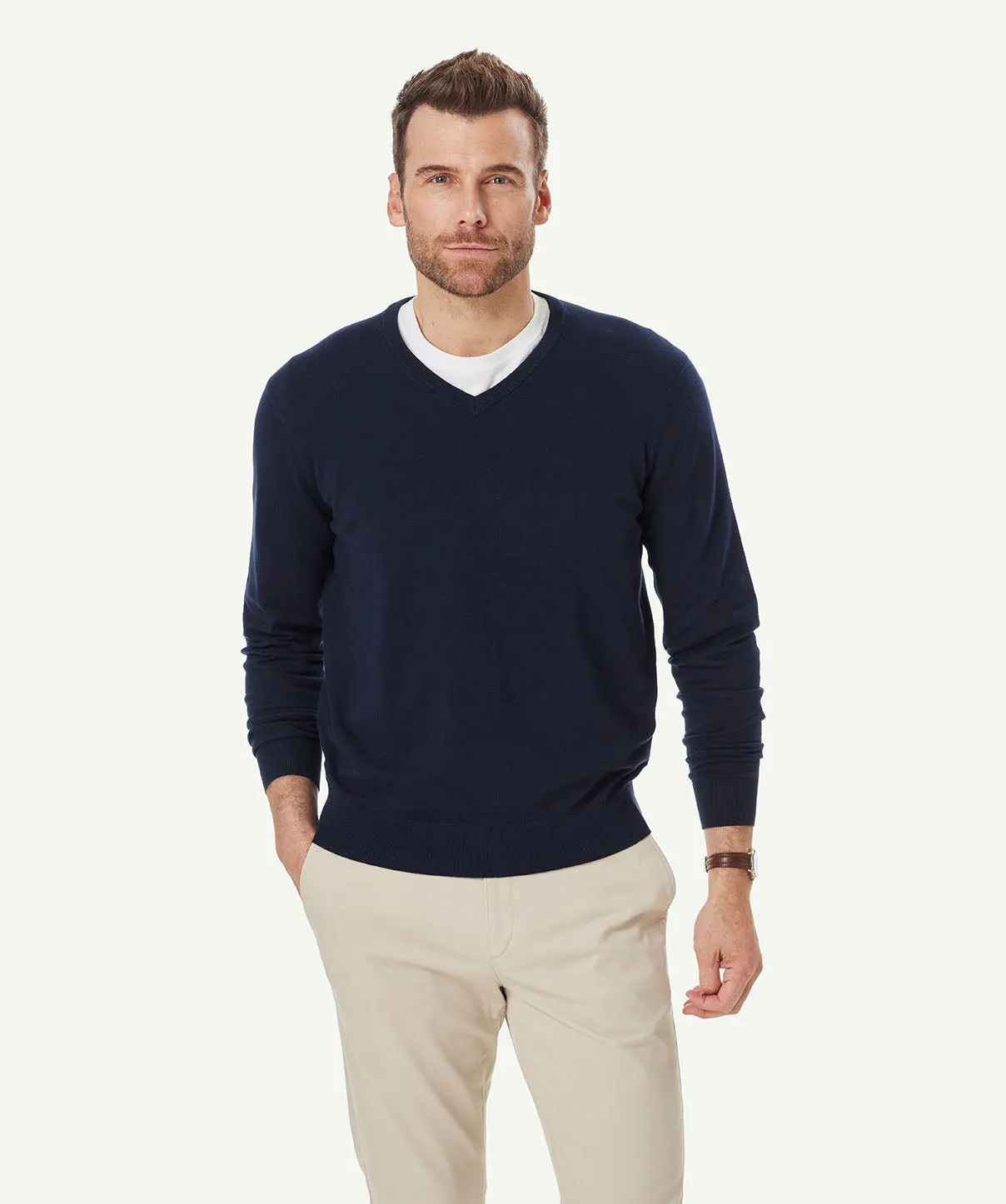 High Flex V Neck Knit - Navy sold by GAZMAN