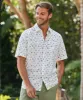 Linen Blend Turtle Print Short Sleeve Shirt - White sold by GAZMAN