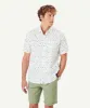 Linen Blend Turtle Print Short Sleeve Shirt - White sold by GAZMAN