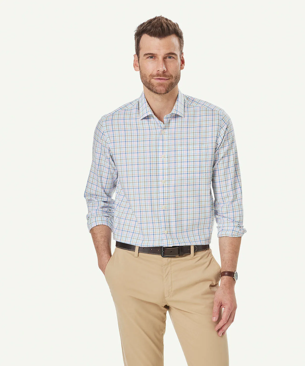 Easy Care Twill Multi Check Long Sleeve Shirt - Multi Check sold by GAZMAN