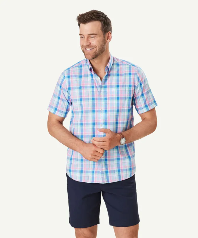 Easy Care Slub Check Short Sleeve Shirt - Multi Check sold by GAZMAN