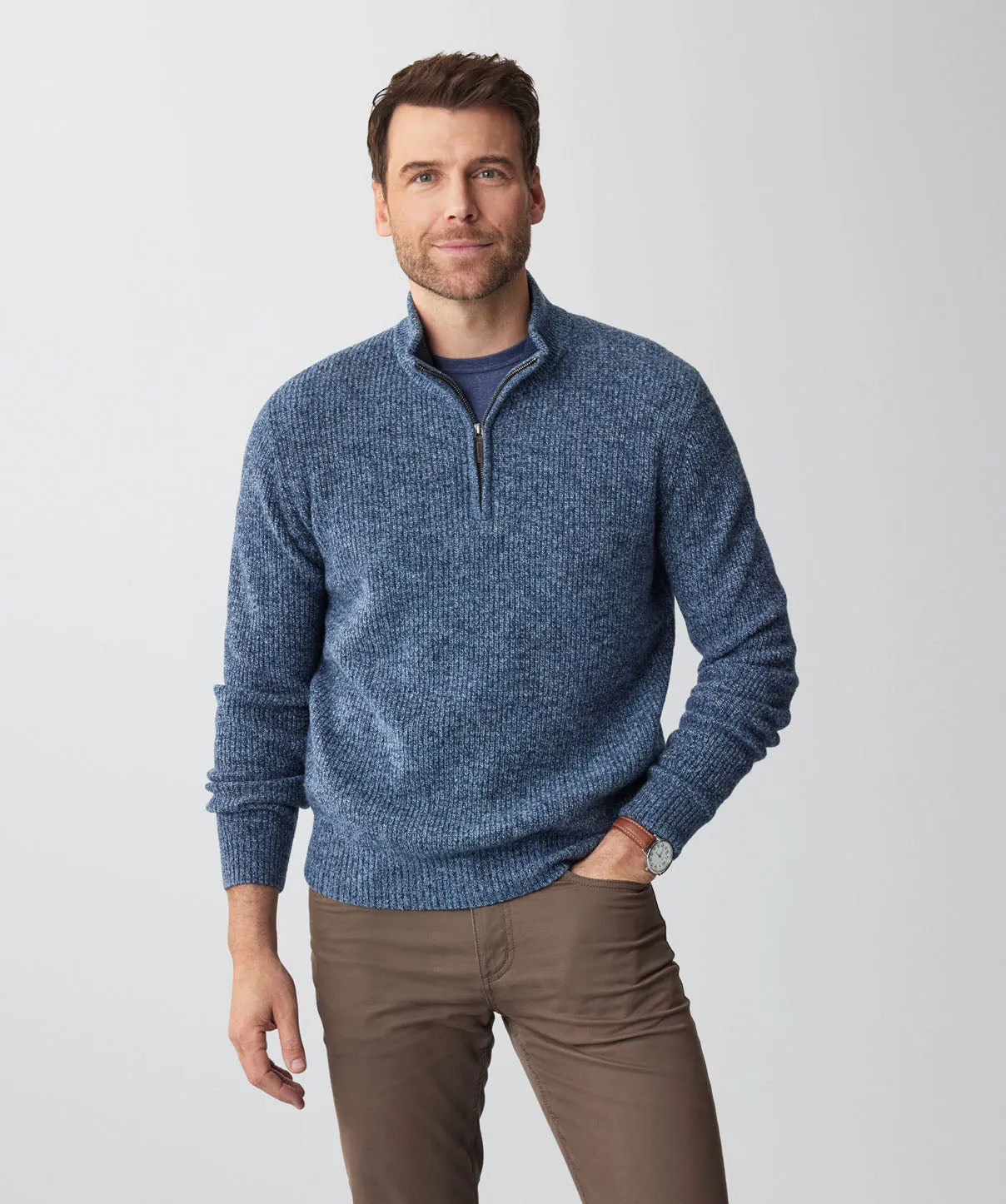 Wool Blend Half Zip Knit - Denim sold by GAZMAN
