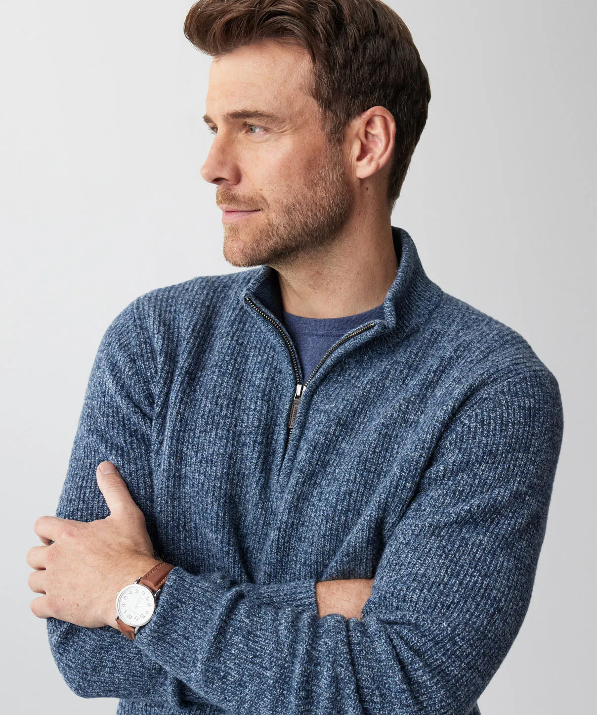 Wool Blend Half Zip Knit - Denim sold by GAZMAN product image thumbnail 4
