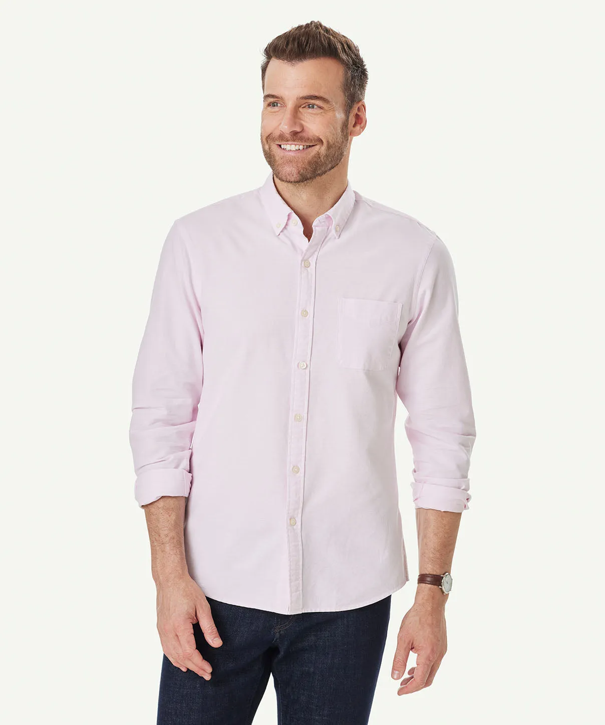 Tailored Plain Casual Oxford Long Sleeve Shirt - Pale Pink sold by GAZMAN