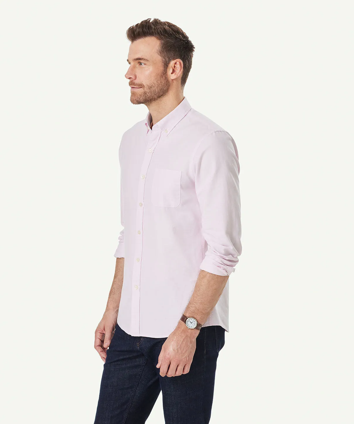 Tailored Plain Casual Oxford Long Sleeve Shirt - Pale Pink sold by GAZMAN product image thumbnail 5