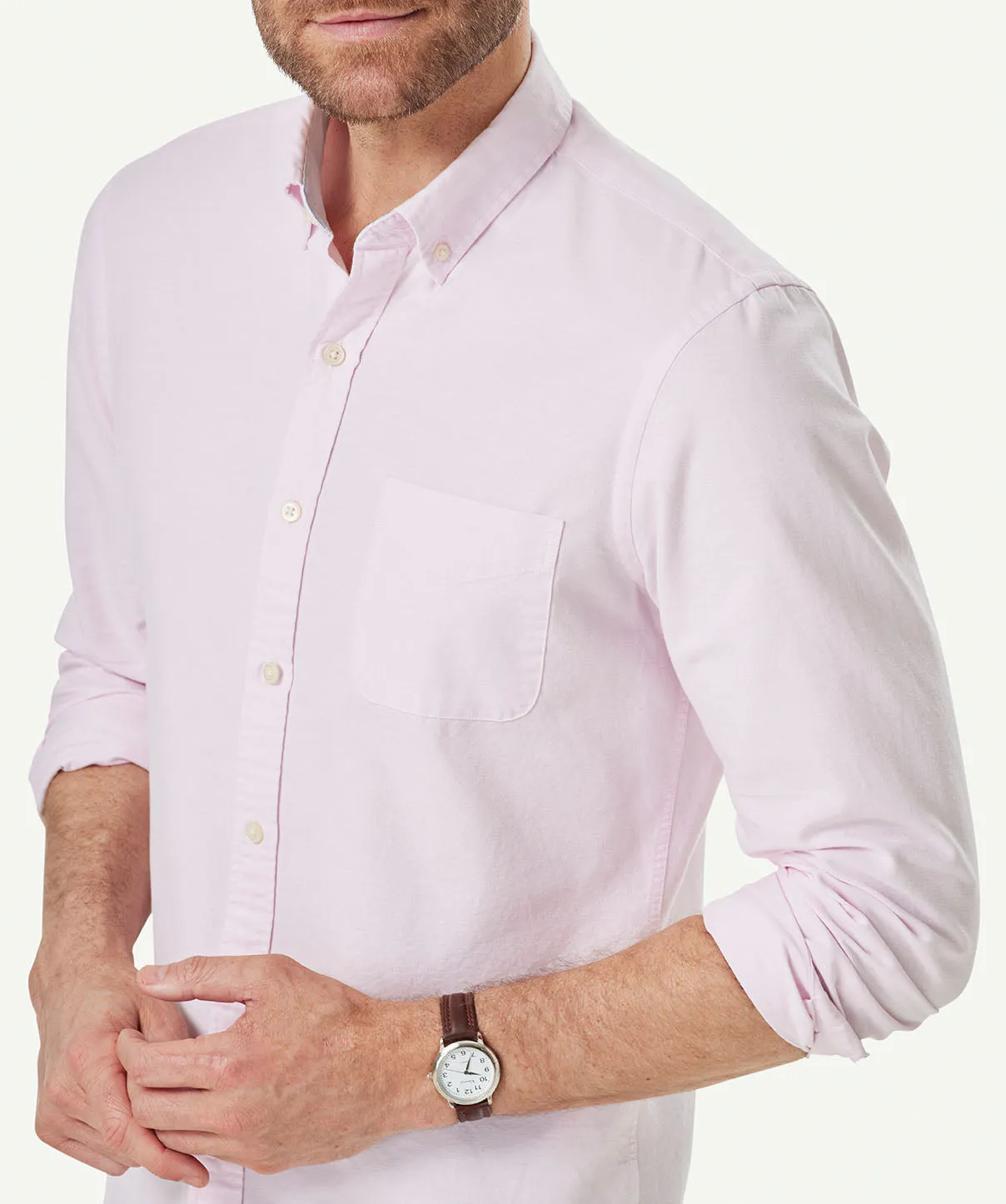 Tailored Plain Casual Oxford Long Sleeve Shirt - Pale Pink sold by GAZMAN product image thumbnail 4