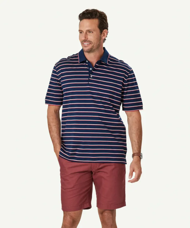 Mercerised Stripe Polo - Navy sold by GAZMAN