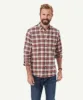 Brushed Twill Check Long Sleeve Shirt - Terracotta sold by GAZMAN